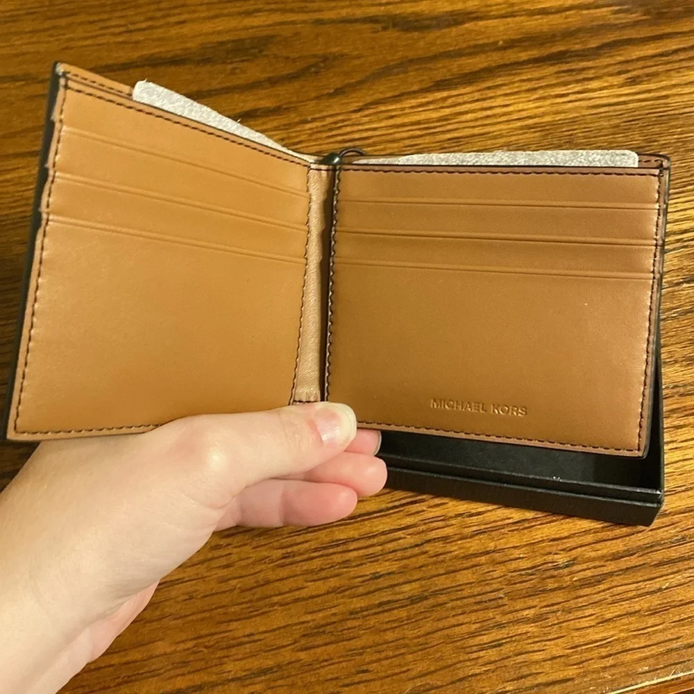 Michael Kors Men's Andy Slim Billfold Wallet Luggage Tan Leather NIB MSRP $98